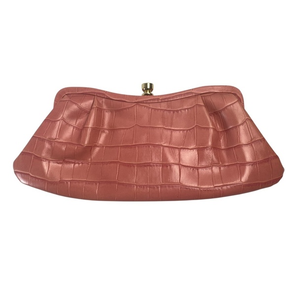 BANANA REPUBLIC - Banana Republic Clutch in Croc Embossed 100% Leather Dust Pink - Picture 1 of 6